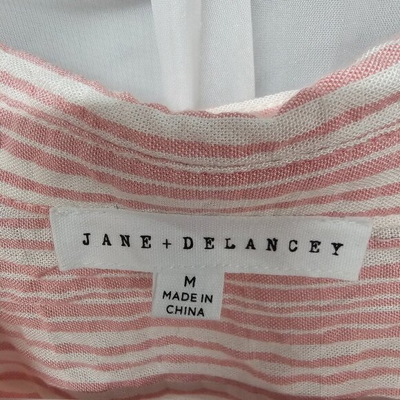 Jane + Delancey Pink White Striped Roll Tab Hi-low Blouse Beach Summer M - Picture 10 of 13